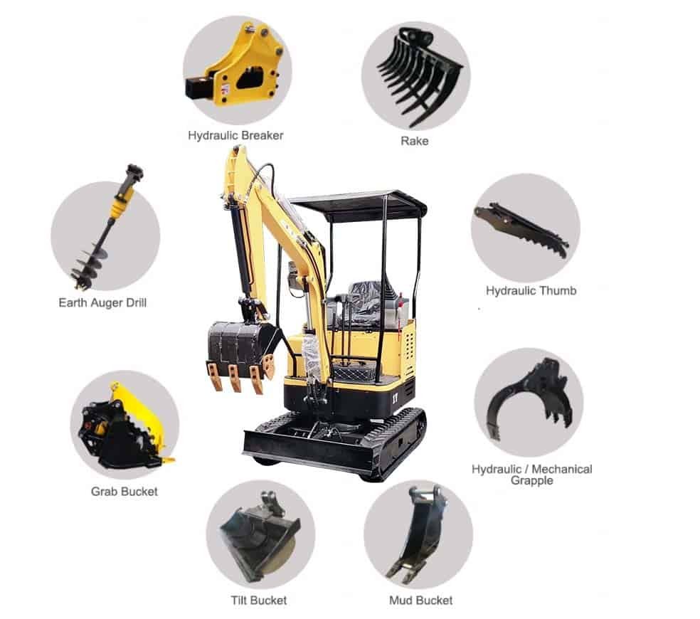 hiosen super micro digger with attachments